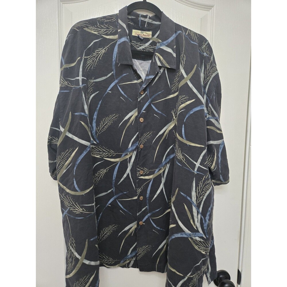 Tommy Bahama Shirt Mens XXL Black Silk Falling Leaves Floral Camp Aloha 2XL